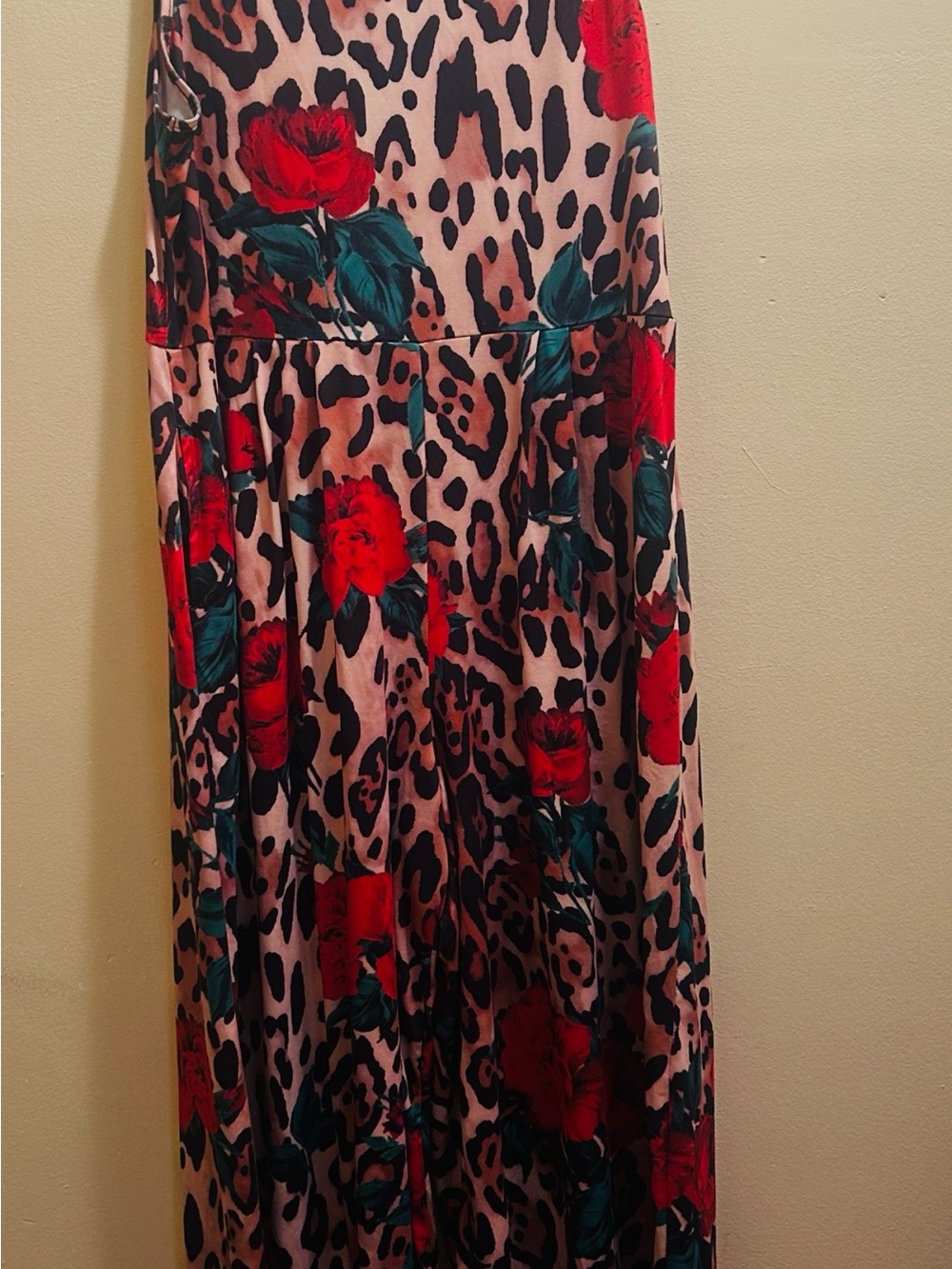 SHEIN Red Rose Leopard Print Maxi Skirt